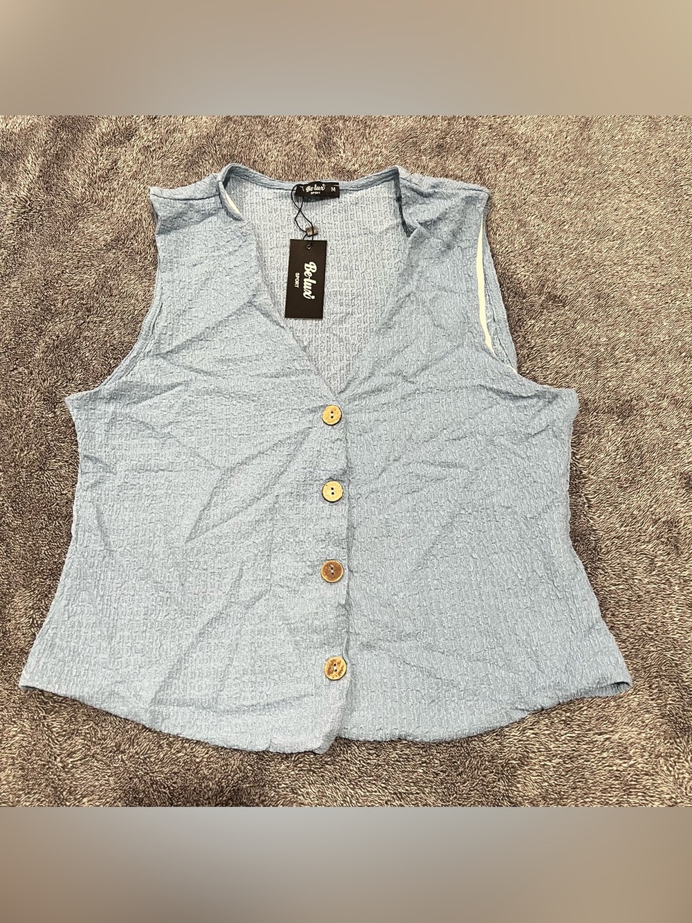 NWT❗️Be-lux sport Women's light Blue Textured Button Front Vest size M
